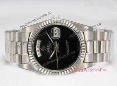 Rolex President Black Onyx Dial Stainless Steel Replica Day Date Watch 36mm